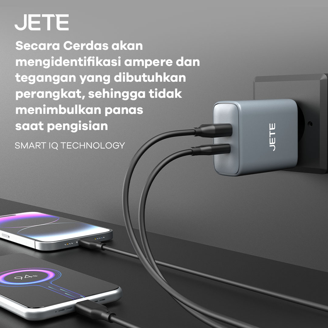 JETE E22 Series Charger Gan Dual Port 65W Smart IQ Technology